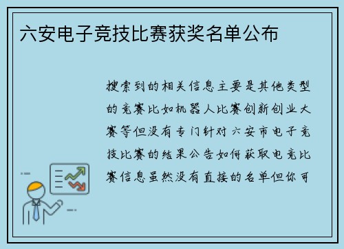 六安电子竞技比赛获奖名单公布